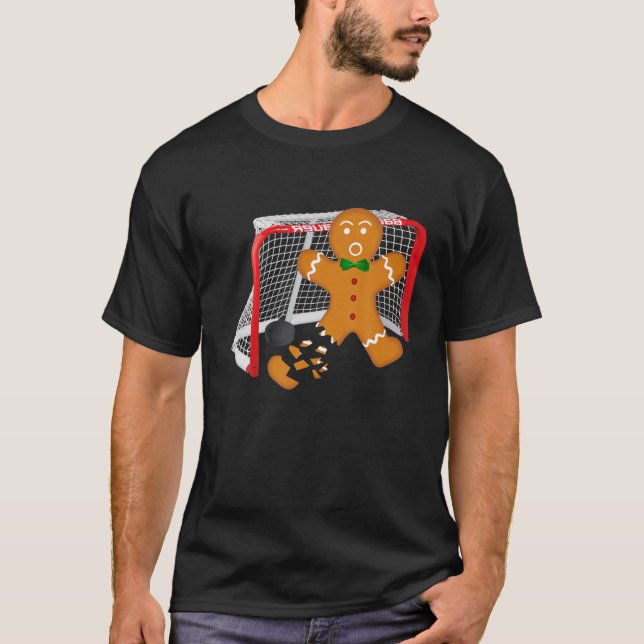 Camiseta Hockey Goalie Funny Christmas Gingerbread Tee Men (Frente)