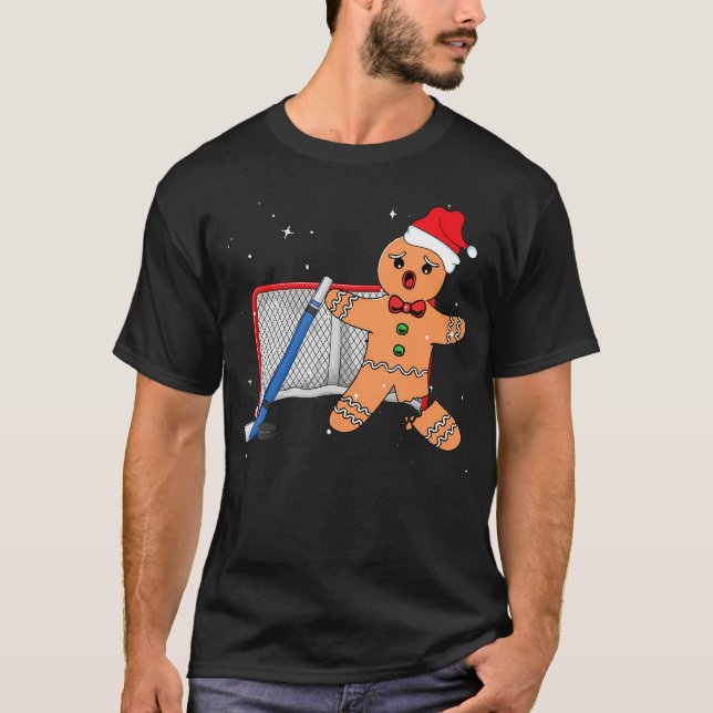 Camiseta Hockey Goalie Gingerbread Goalkeeper Funny Christm (Frente)