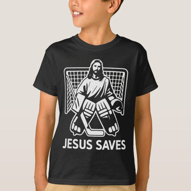 Camiseta Hockey Goalie Goalkeeper Jesus Saves Christian Hoc (Frente)