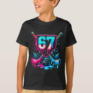 Camiseta Hockey Gotejamento 6 7 Número 67 Seis Sete Meme Ho