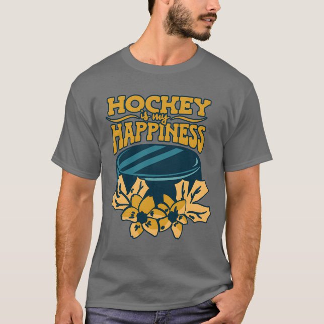 Camiseta Hockey is My Happiness Floral Puck Sports Ice retr (Frente)