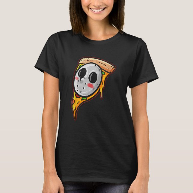 Camiseta Hockey Mask Halloween Horror and Pizza (Frente)