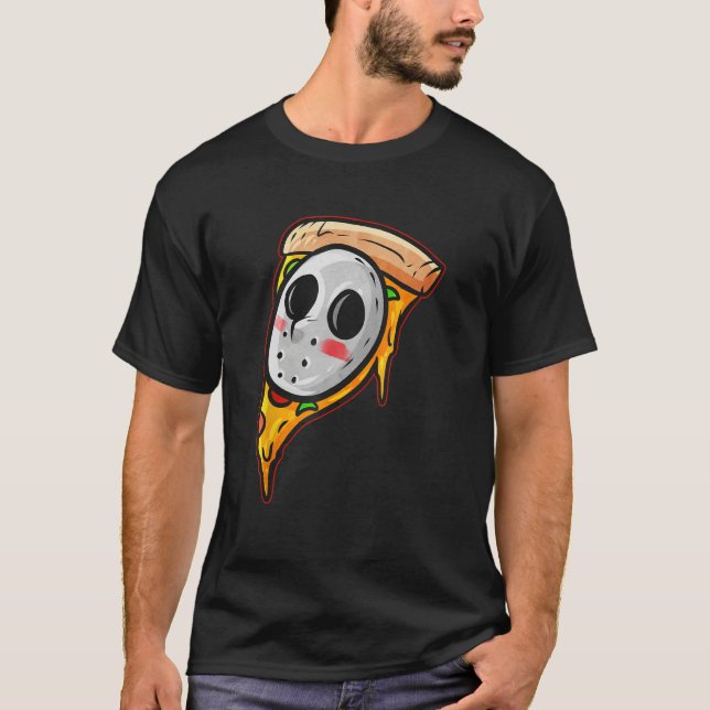 Camiseta Hockey Mask Halloween Horror and Pizza (Frente)