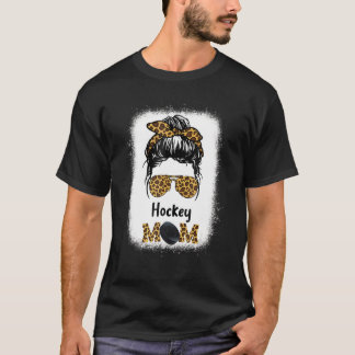 Camiseta Hockey Mom Bleached Leopard Sport Bun Hair Sunglas