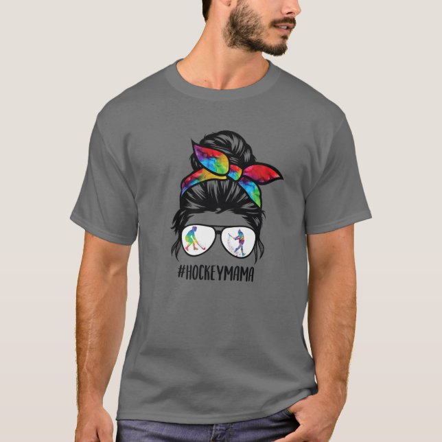 Camiseta Hockey Mom Messy Bun Hair Glasses, Hockey Mama Mes (Frente)