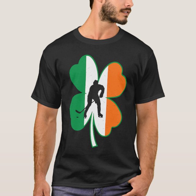 Camiseta Hockey Player Lucky Shamrock Ireland Flag St Patri (Frente)