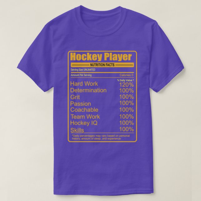 Camiseta Hockey Player Nutrition Facts (Frente do Design)