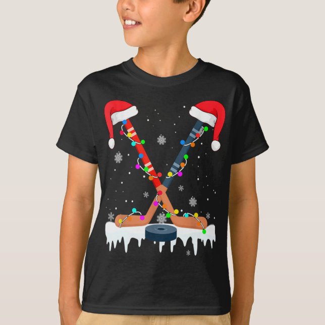 Camiseta Hockey Santa Hat O Natal Luz O Esporte Engraçado X (Frente)