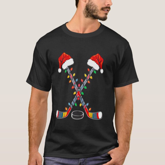 Camiseta Hockey Santa Hat O Natal Luz O Esporte Engraçado X (Frente)