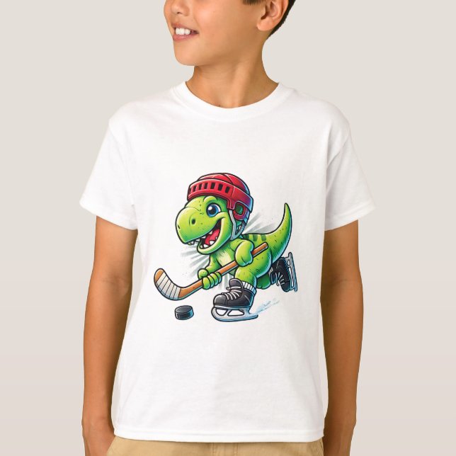 Camiseta Hockeysaurus Dinosaur Ice Hockey Trex Kids Boys Ic (Frente)