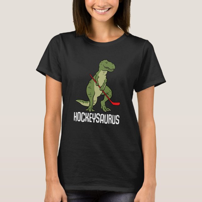 Camiseta Hockeysaurus Dinossaur Ice Hockey Dino Rex Tocando (Frente)