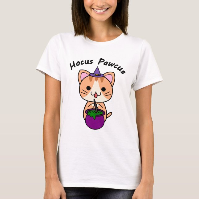 Camiseta Hocus Pawcus - Gato Listrado Laranja - Escrita Pre (Frente)