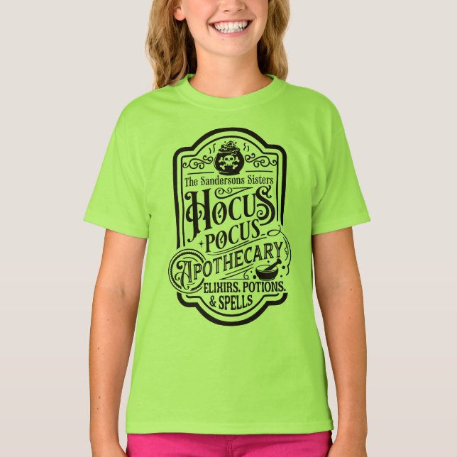 Camiseta Hocus Pocus Apothecary Elixirs, Potions and Spells (Frente)