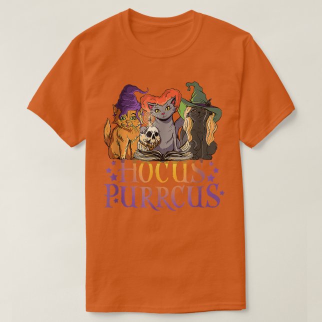 Camiseta Hocus Purrcus Halloween Bruxas Gatos Engraçados Pa (Frente do Design)