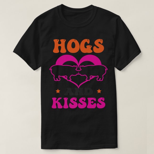 Camiseta Hogs And Kisses Design Pig Valentines Premium 2711 (Frente do Design)