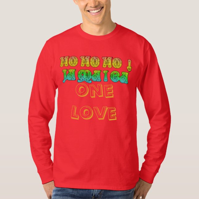 Camiseta HoHo Jamaica Um ama Cores de Natal Feliz (Frente)