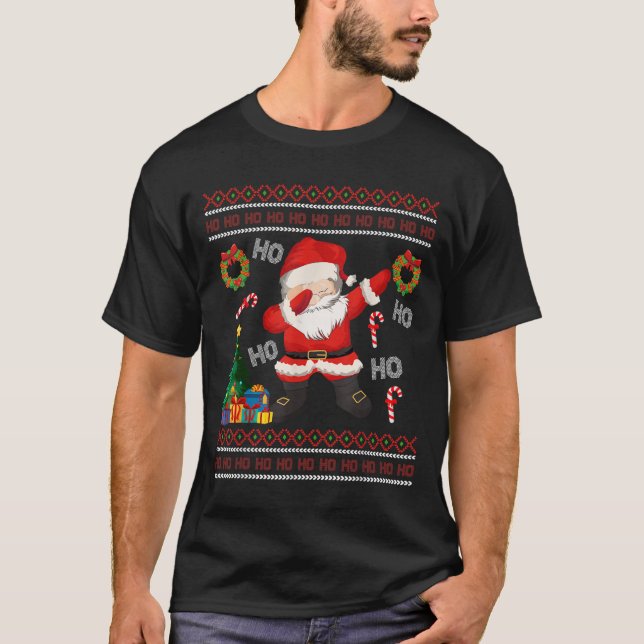 Camiseta Hohoho Santa Claus Dabbing Ugly Christmas Sweater (Frente)