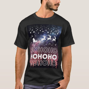 Camiseta Hohoho Santa Claus Reindeers Red Starry Sky