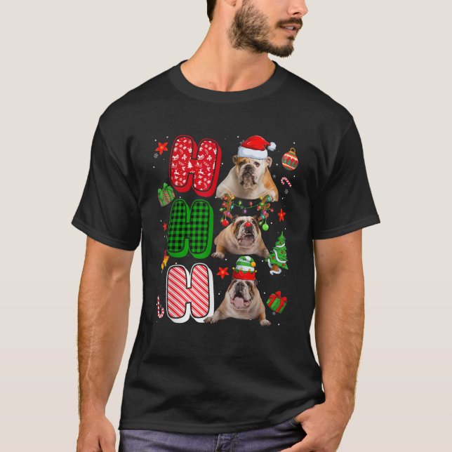Camiseta HOHOHO Santa Elf Reindeer English Bulldog Dogs Xma (Frente)