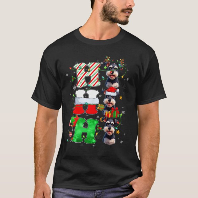 Camiseta Hohoho Schnauzer Papais noeis Elf Hat Reindeer Cri (Frente)