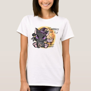 Camiseta Hoje à noite voamos - Gato de Bruxa Negra