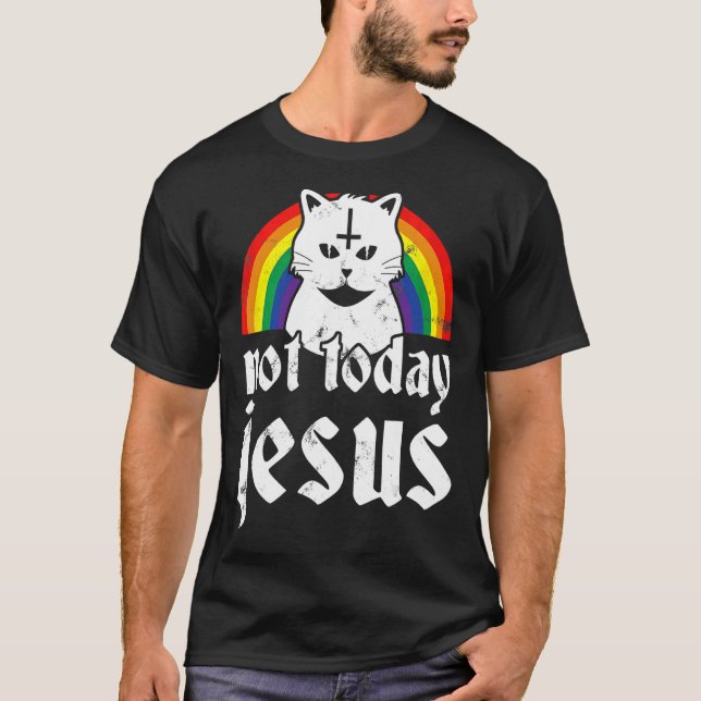 Camiseta Hoje não Jesus Rainbow Satânico Gótico concerto de (Frente)