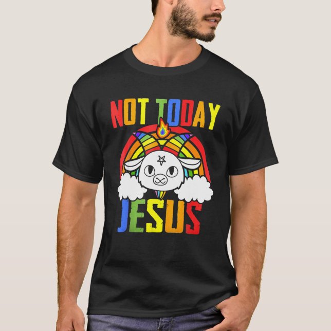 Camiseta Hoje não Jesus Satã de Deus Capa Satanás Arco-Íris (Frente)