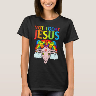 Camiseta Hoje Não Jesus Satanás Bode Satanista Arco-íris Sa