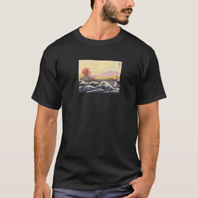 Camiseta Hokusai Great Wave IJN Battleship Yamato WW2 Premi (Frente)
