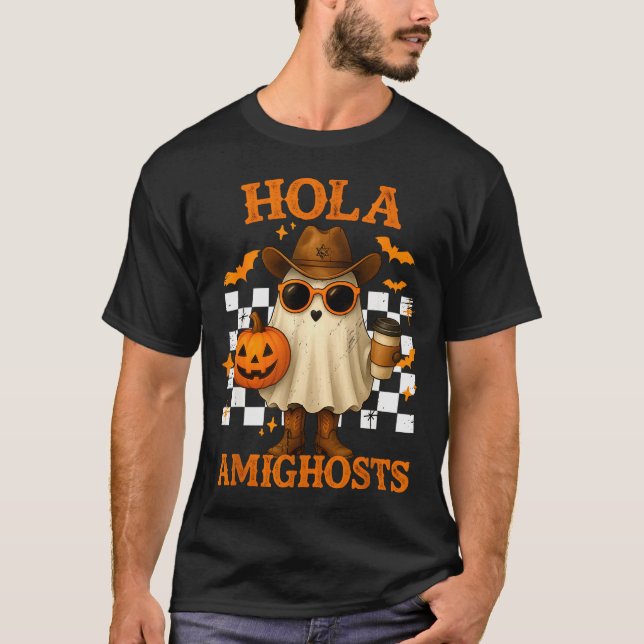 Camiseta Hola Amighosts Funny Spanish Halloween Cowboy Ghos (Frente)