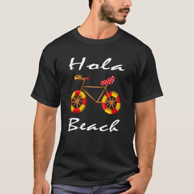 Camiseta Hola Beach  Beach Vacation Summer Flip Flops Bicyc (Frente)