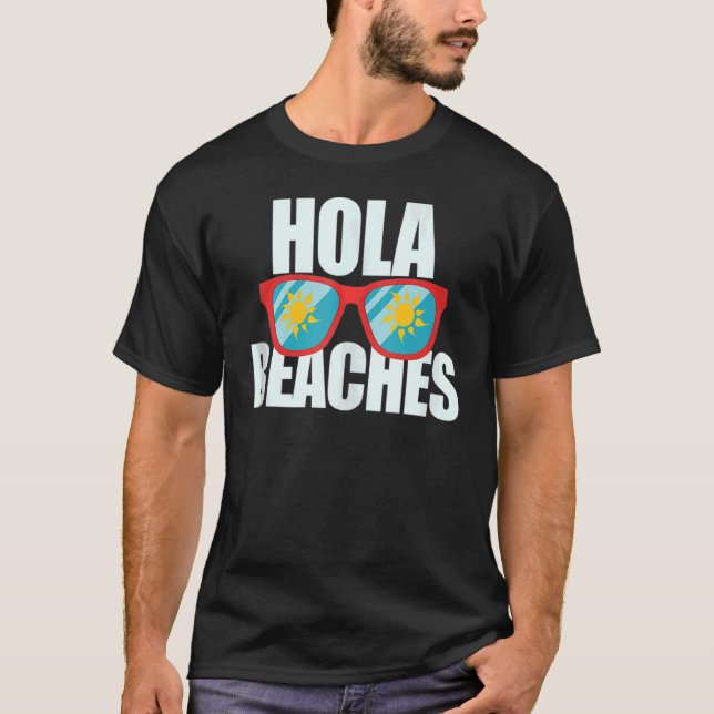 Camiseta Hola Beaches Óculos De Verão Palma De Férias De Cr (Frente)