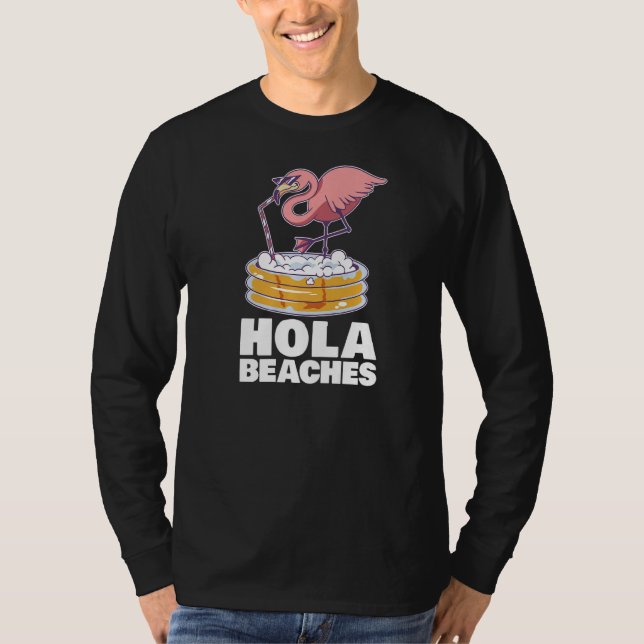 Camiseta Hola Beaches Summer Beach Flamingo Sunglass (Frente)