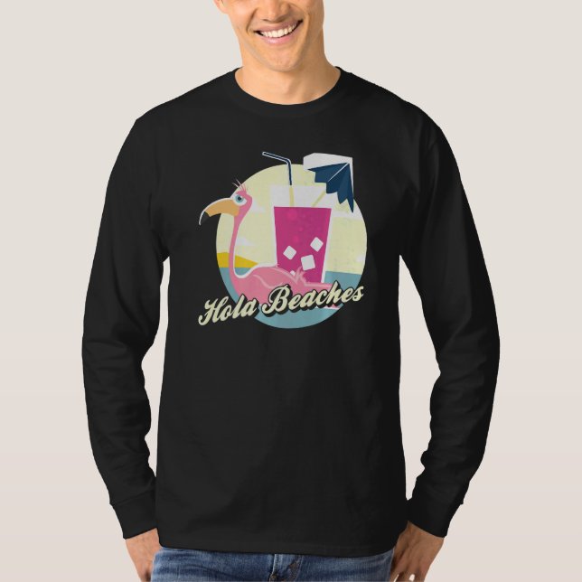 Camiseta Hola Beaches Summer Beach Flamingo Sunglass (Frente)
