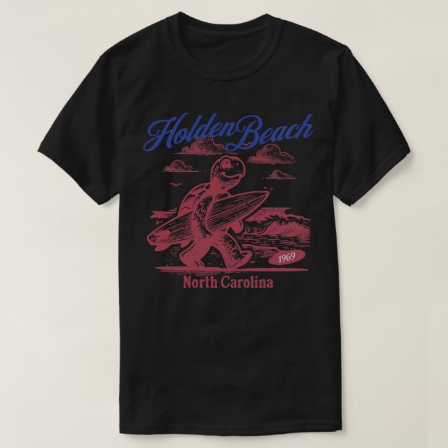 Camiseta Holden Beach North olina Surfing Sea Turtle (Frente do Design)