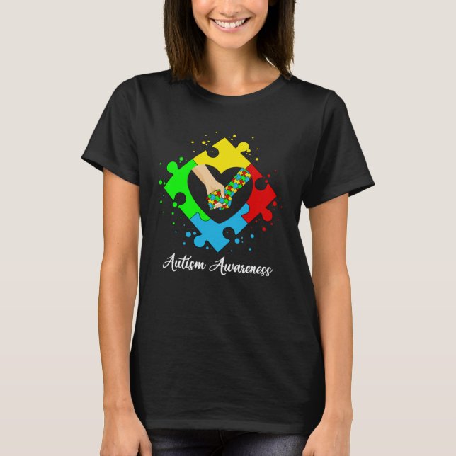 Camiseta Holding Hands In Heart Puzzle Autism Awareness Sup (Frente)