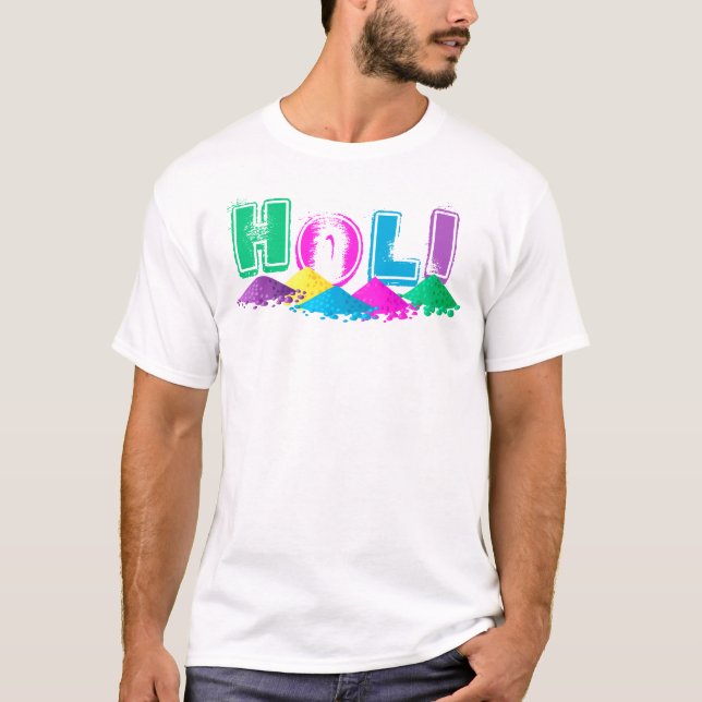 Camiseta Holi com Pilares de Pó Coloridos (Frente)