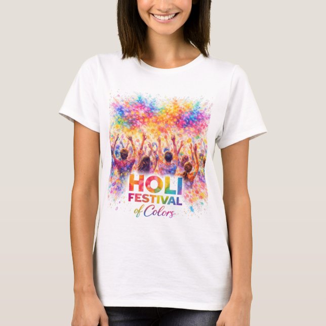 Camiseta Holi Festival Crowd Celebration Watercolor Art (Frente)