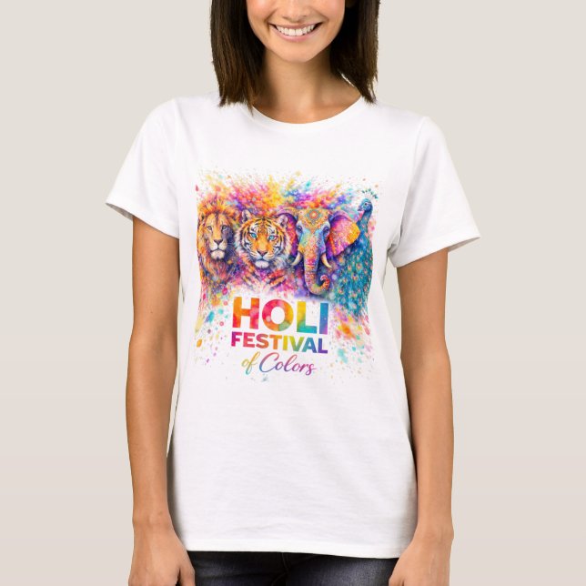 Camiseta Holi Festival of Colors Wild Animals Watercolor (Frente)