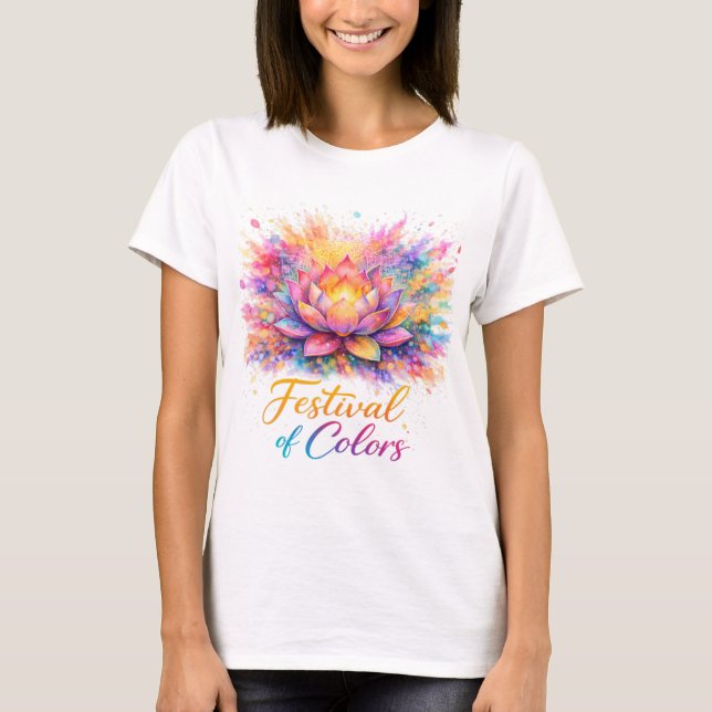 Camiseta Holi Lotus Festival of Colors Watercolor Art (Frente)