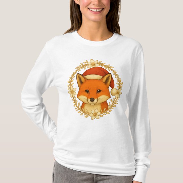 Camiseta Holiday Fox Bloom | Elegant Winter Nature Tee for  (Frente)