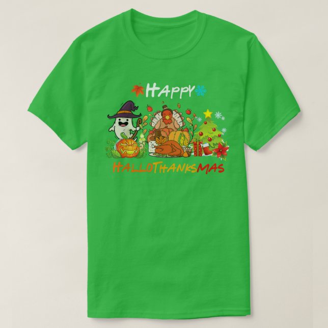 Camiseta Holiday Happy HallowThanksMas Christmas Halloween  (Frente do Design)