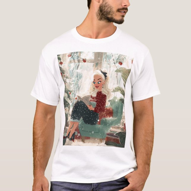 Camiseta Holiday Reading Glow – Cozy Christmas Retreat (Frente)
