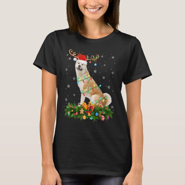 Camiseta Holiday Reindeer Hat Papais noeis Akita Dog Christ (Frente)