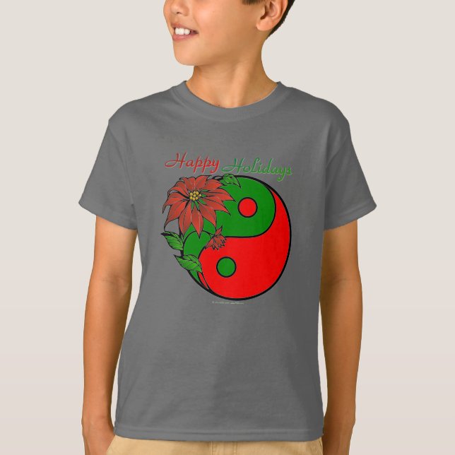 Camiseta Holiday Yin Yang Poinsettia Green Red (Frente)