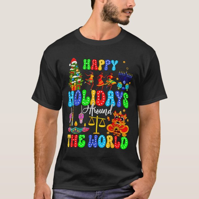 Camiseta Holidays Around World Xmas Hanukkah Kwanzaa Diwali (Frente)
