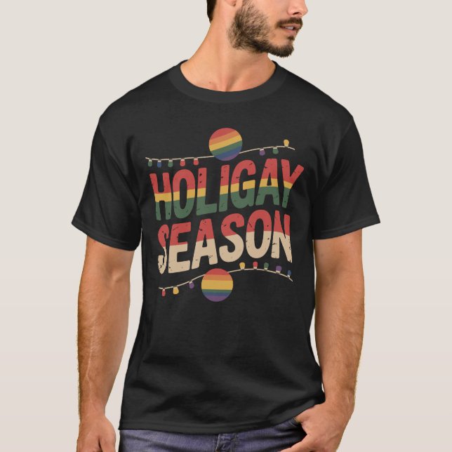 Camiseta Holigay Season Gay Christmas Rainbow Lights (Frente)