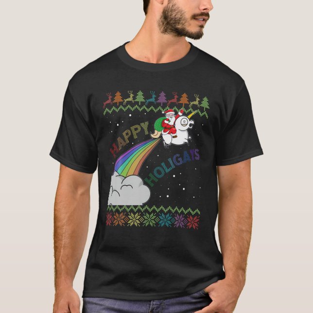 Camiseta Holigays Gay Natal Papais noeis de Pijamas Andando (Frente)