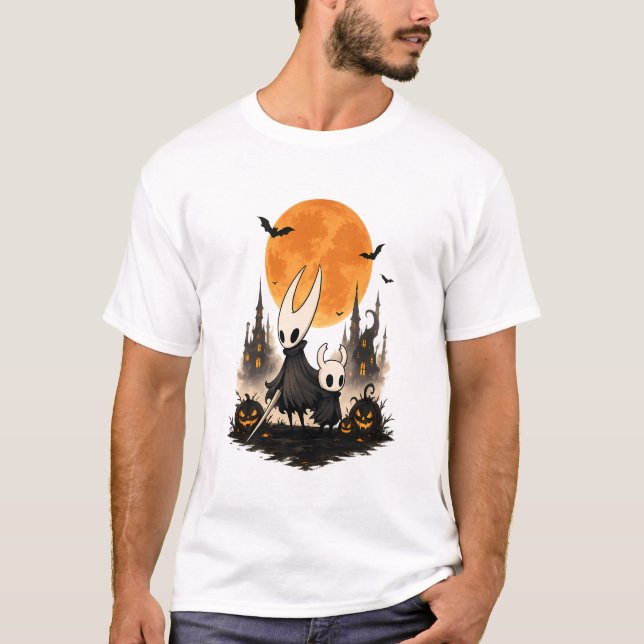 Camiseta Hollow Knight Halloween Lua Assustadora Abóbora Jo (Frente)
