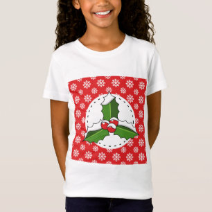 Camiseta Holly Berry sobre Padrões de Neve Brancos Vermelho